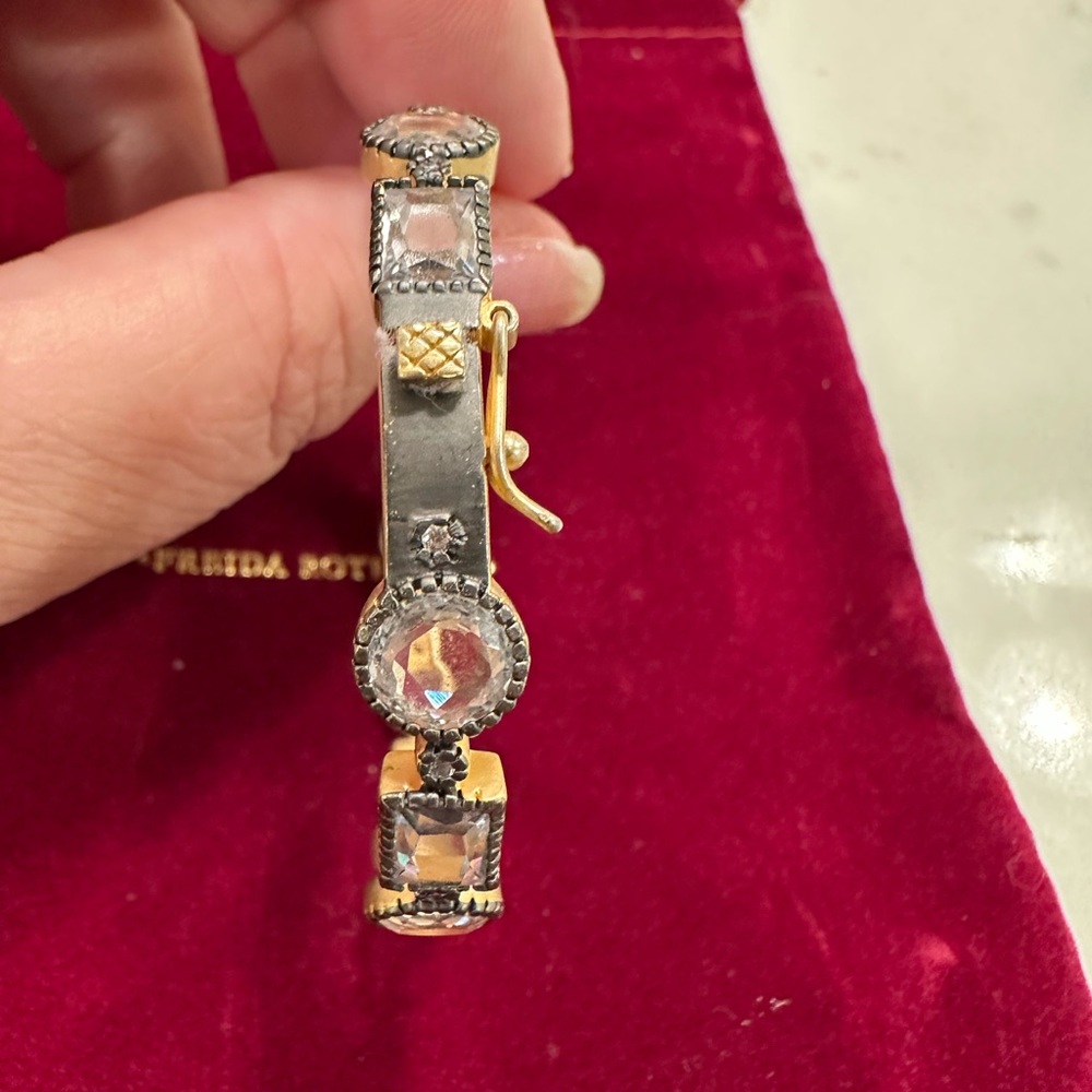 Freida Rothman Sterling Silver, Gold & Black Hinged Bangle Bracelet - Picture 4 of 4